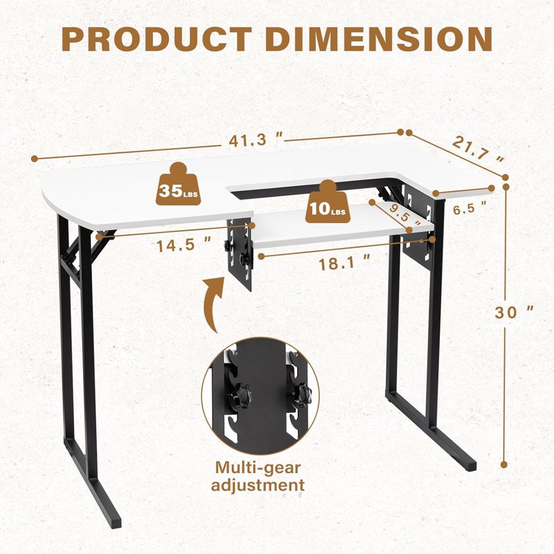 Portable Folding Sewing Table with Adjustable Shelf - Multipurpose Craft & Sewing Machine Workstation