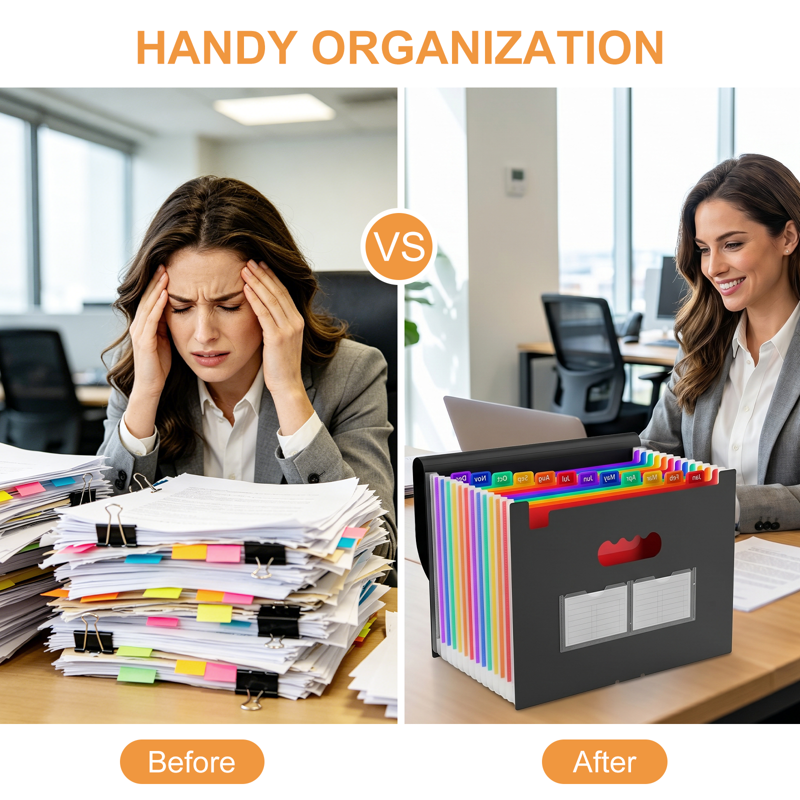 13-Pocket Accordion File Organizer with Labels - Sturdy Document Storage for Office, Home & School