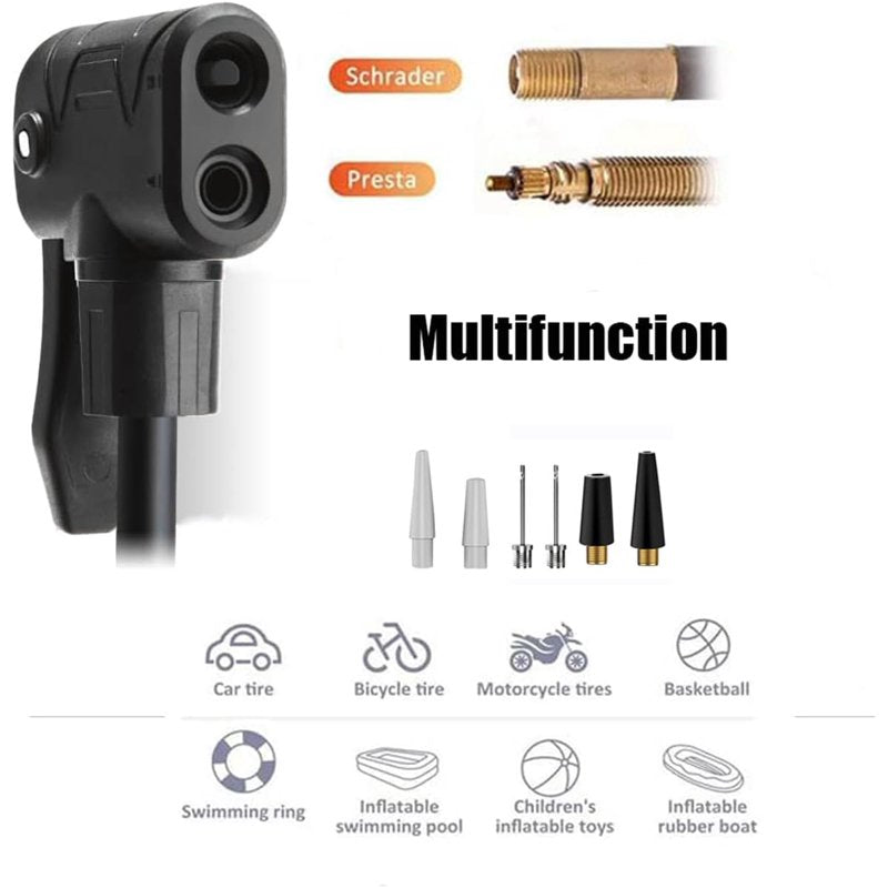 High-Pressure Bicycle Floor Pump with Digital Gauge and Dual Valves
