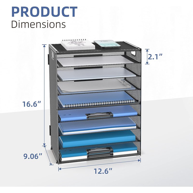 9-Tier Mesh Desktop Paper Organizer with Handles - Office Desk Storage
