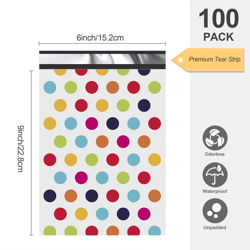 Poly Mailers Self-Seal Shipping Bags Pack 6x9 Inches Waterproof Durable Polka Dot