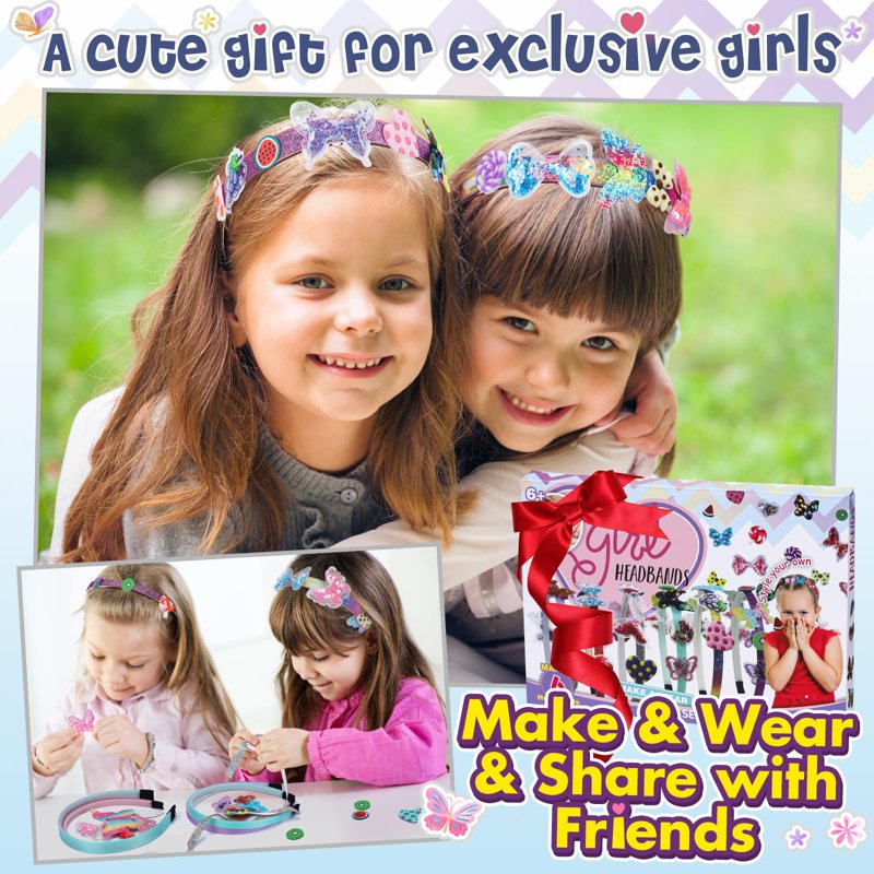 Kids Art and Craft Kit for Girls Ages 6-12 - DIY Hair Accessories Set with Butterfly, Mermaid, Flower, Unicorn Designs