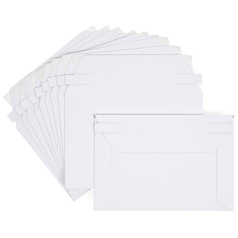 Bulk 100 White Rigid Mailers 6.5 x 4.5 Inches Self-Sealing Envelopes for Shipping Photos & Postcards