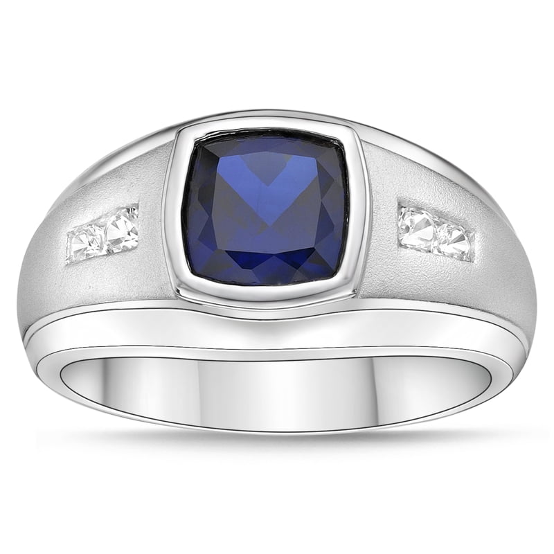 Men's Sterling Silver Sapphire Ring with White Accent Jewelry Gift