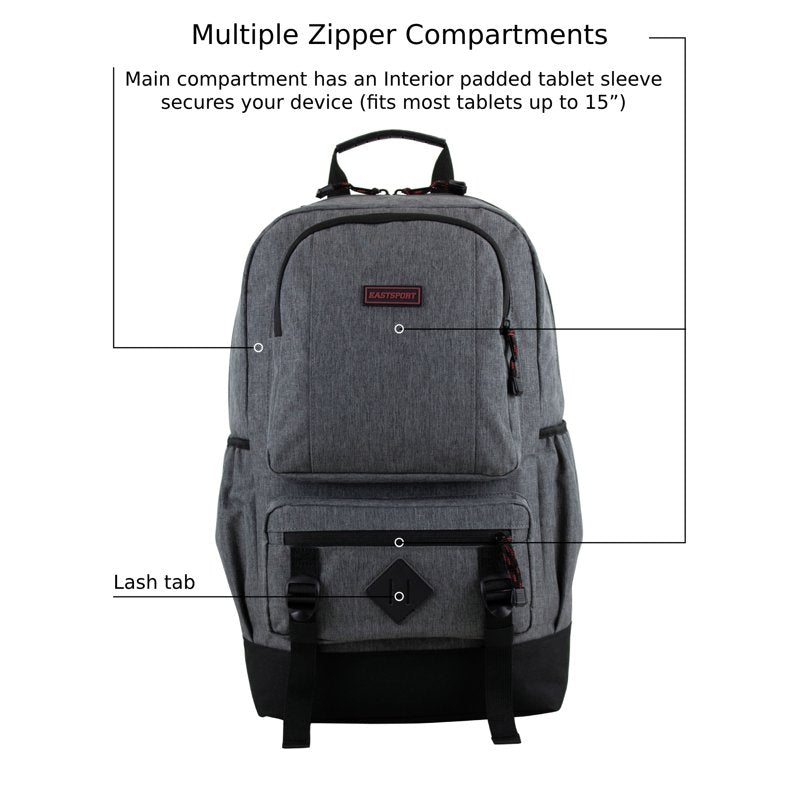 Unisex Laptop Backpack with Multiple Compartments and Water-Resistant Bottom - Dark Gray Heather