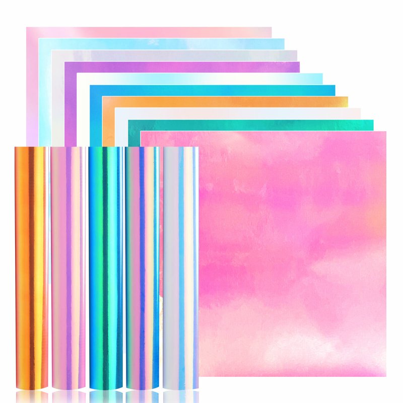 Holographic Vinyl Sheets 12x12 Inch Permanent Adhesive Craft Vinyl Bundle