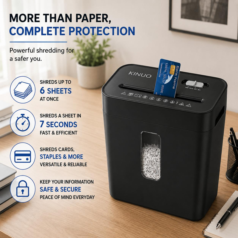 6-Sheet Cross-Cut Paper and Credit Card Shredder with 3.43-Gallon Bin for Home Office
