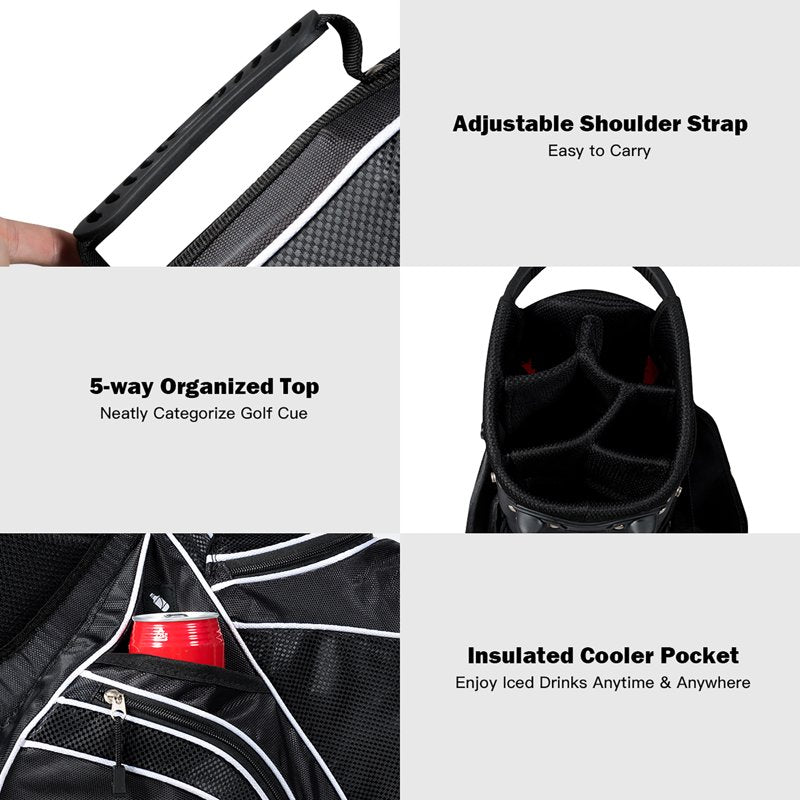Costway Golf Stand Bag with 6-Way Divider - Black, 8 Pockets, Lightweight Carry