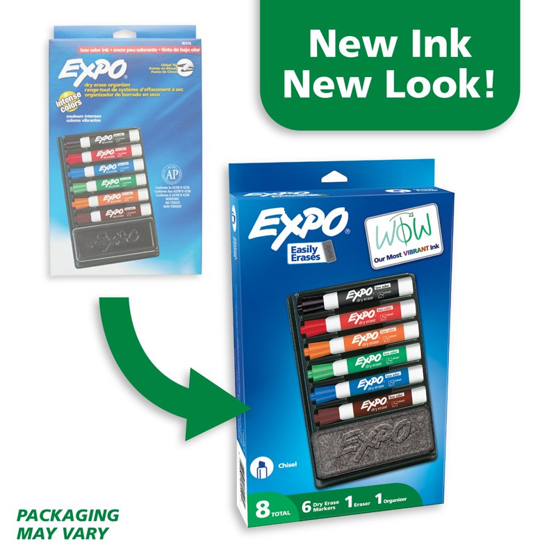 Dry Erase Markers Kit with Eraser & Organizer - 8 Color Set