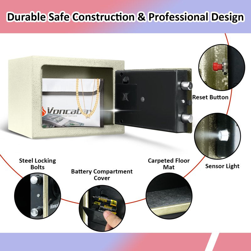 Fireproof Security Safe Box with Digital Keypad & Sensor Light for Home