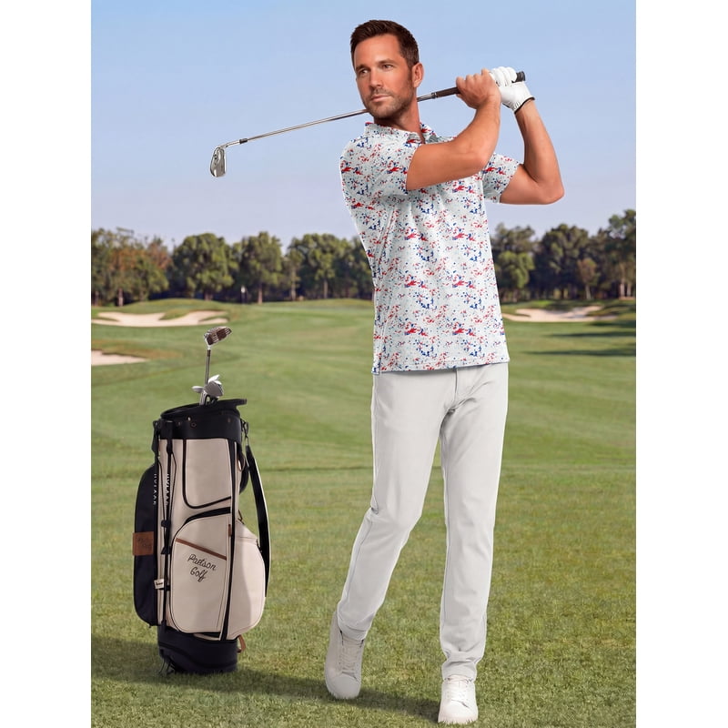 Men's Floral Print Golf Polo Shirts - Short Sleeve Performance Comfort