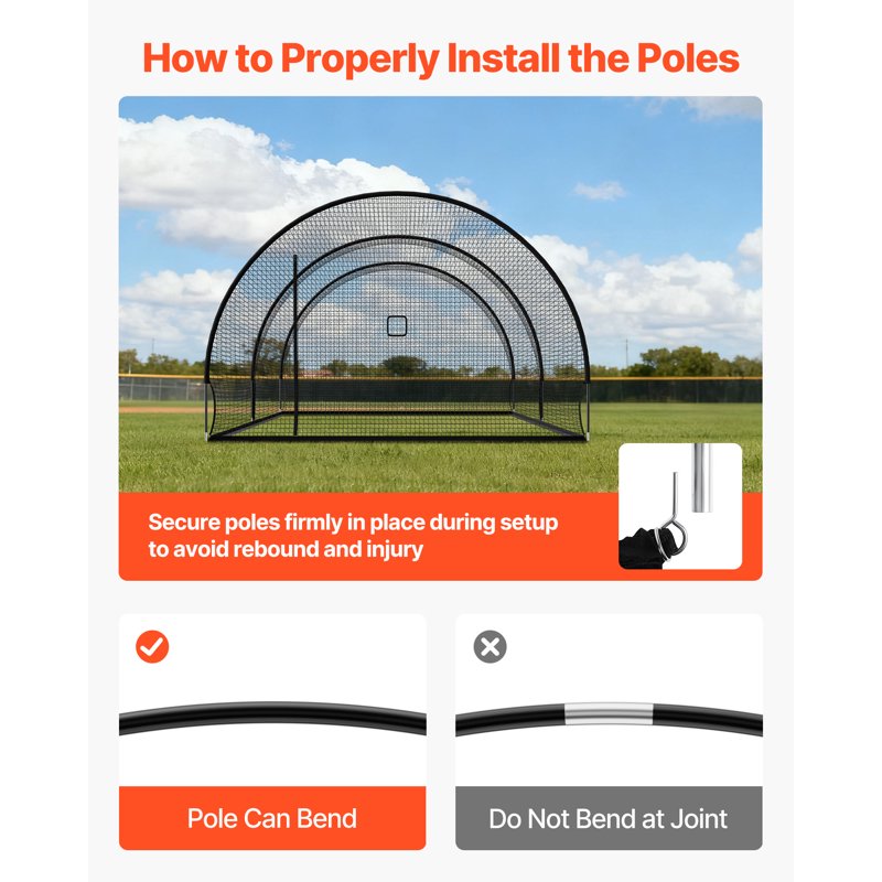 Portable Baseball Batting Cage 22x12 FT with Reinforced Frame & Pitching Machine Opening