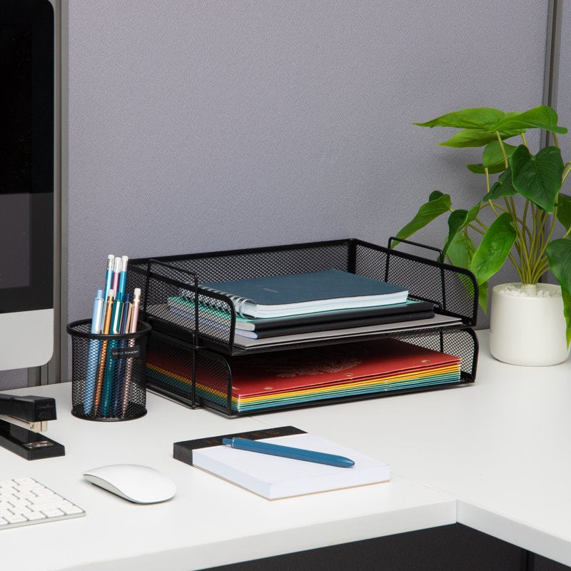 Stackable Metal Desktop Organizer for Files & Office Supplies - Silver