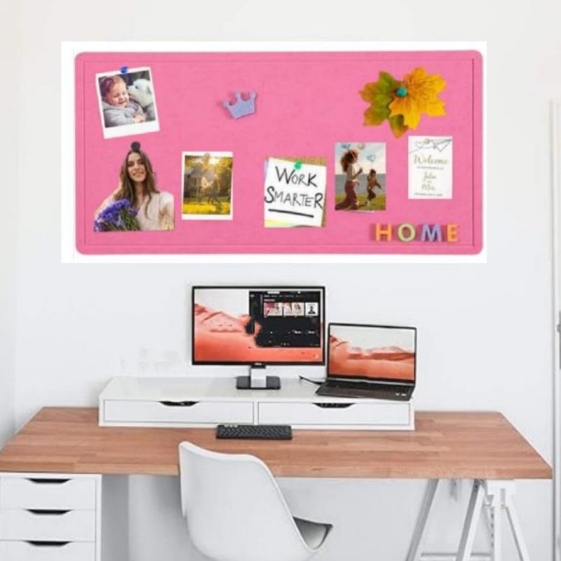 Pink Felt Bulletin Board 23.5x15.5in with Push Pins for Home Office Wall Decoration