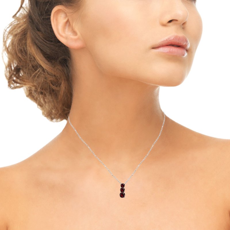 Created Ruby 3-Stone Journey Sterling Silver Pendant Necklace for Women & Teens