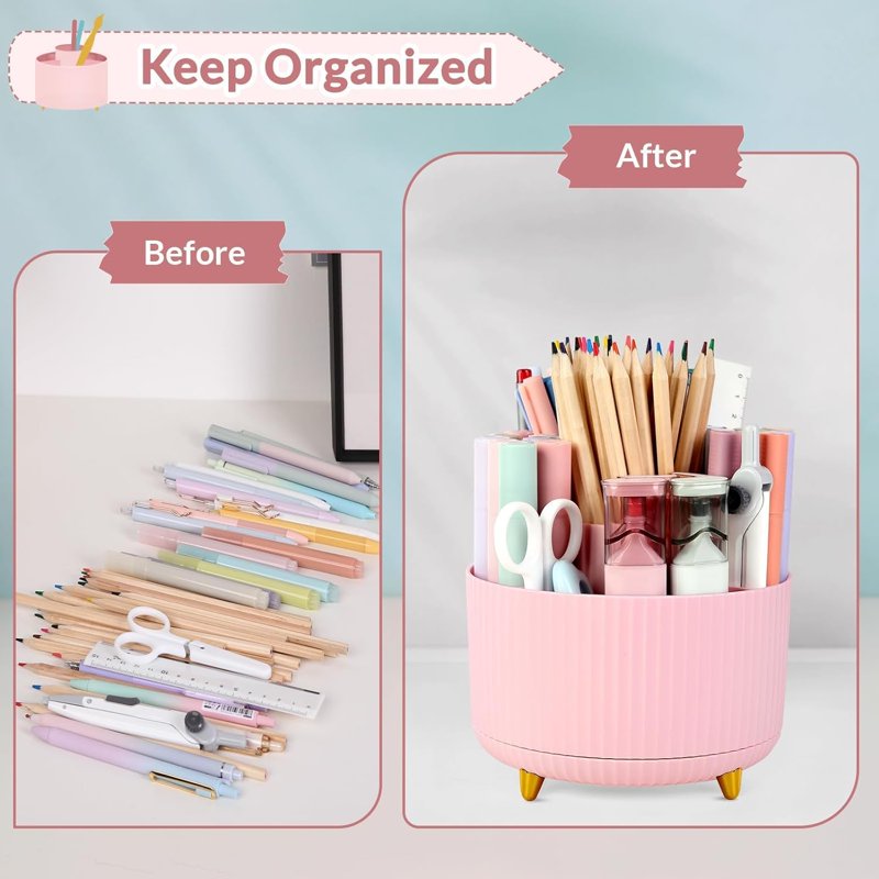 360 Degree Rotating Desk Organizer with 5 Slots - Multi-Purpose Pen and Office Supply Holder