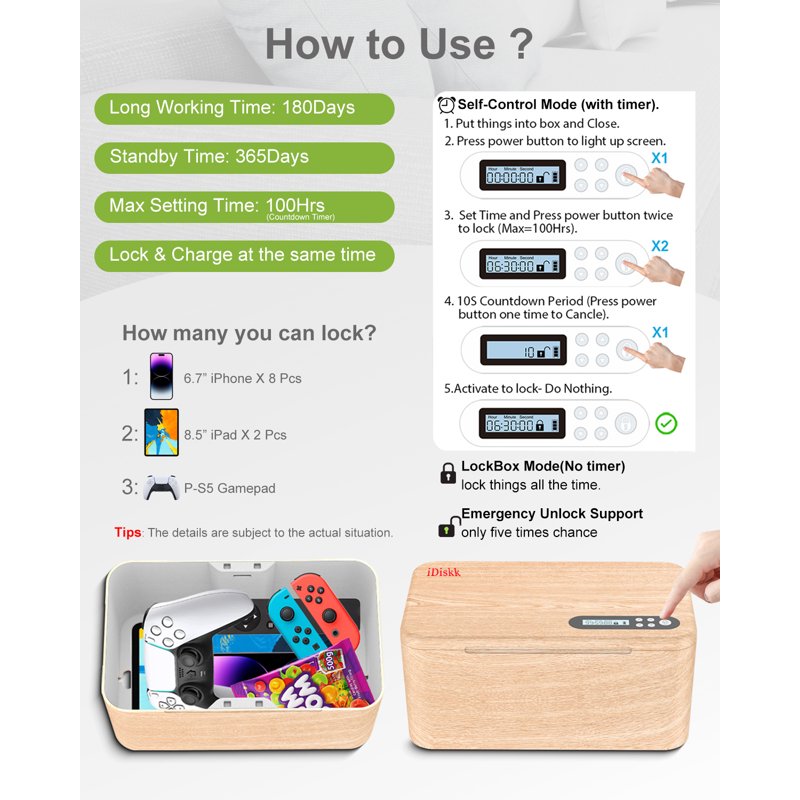 Secure Lockable Storage Box with Timer for Phones, Medicine, and Valuables