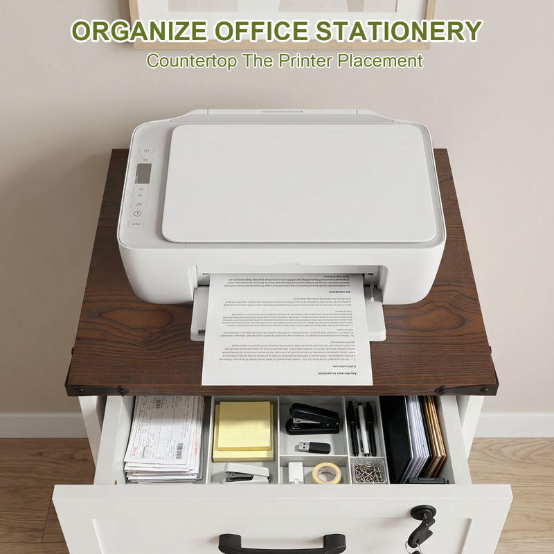 3-Drawer Lockable File Cabinet for Under-Desk Office Storage - Rustic Farmhouse Design