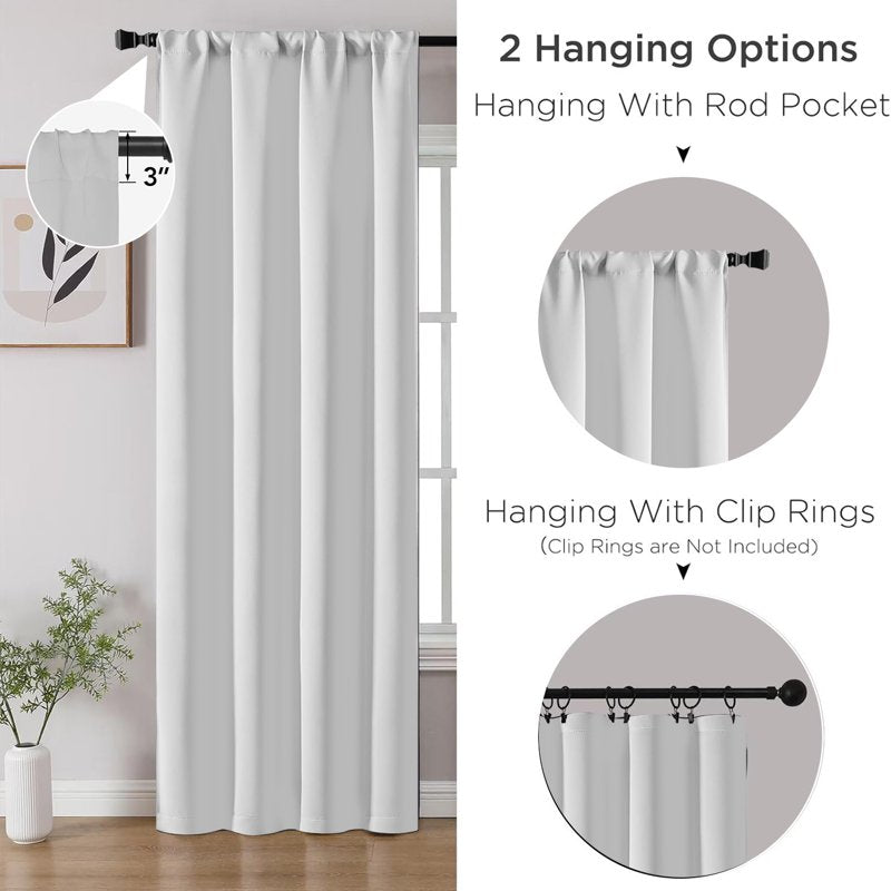 Blackout Window Curtains 42W x 84L Inches - Room Darkening Thermal Drapes with Rod Pocket, 2 Panels, White