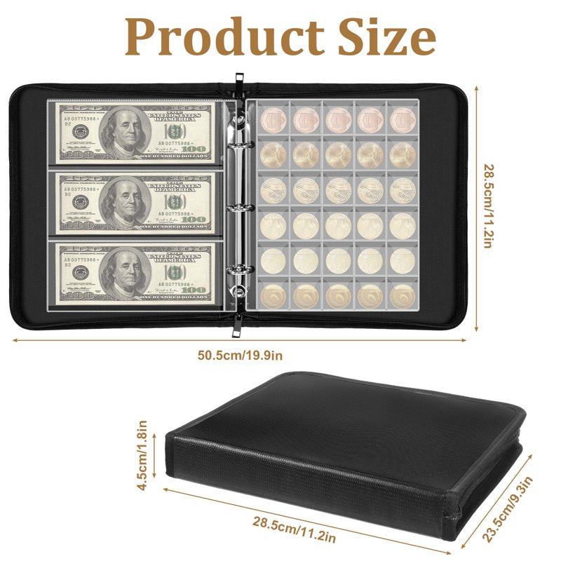 Fireproof Coin Collection Book Holder with 400 Pockets & Currency Sleeves