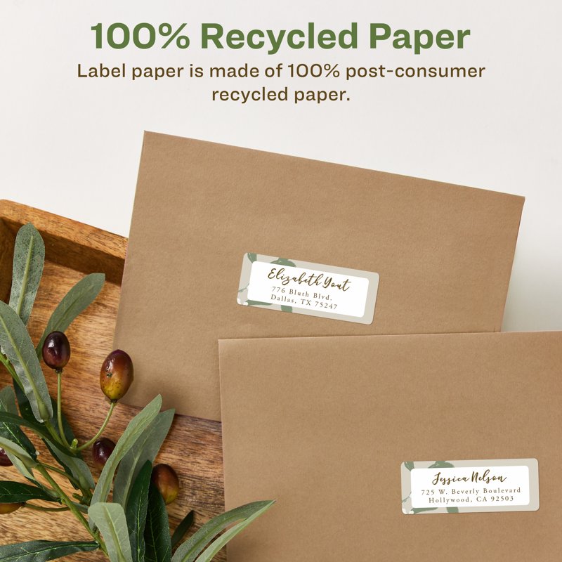 EcoFriendly Address Labels 1x2.63 Inches 750 Count Recycled Stickers