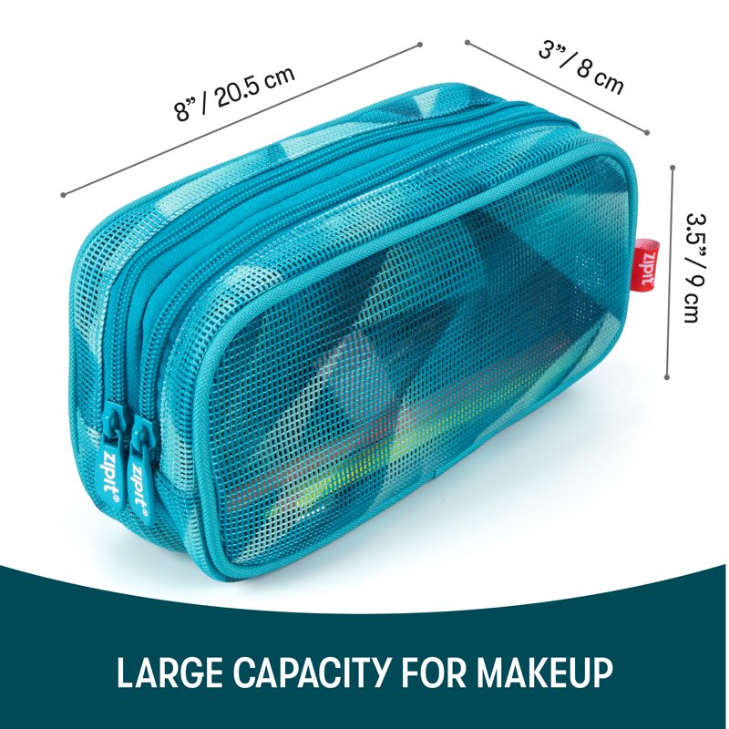 Double Compartment Mesh Pencil Case - Transparent Stationery Organizer for School & Makeup