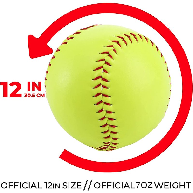 Practice Softballs Set - 12 Inch Official Size Leather Cover Training Balls for Youth and Beginners