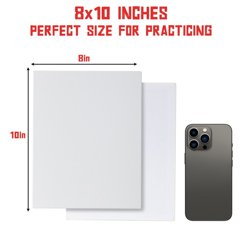 Canvas Painting Boards 8x10 Inch Pack of 12 - Cotton Primed Art Canvases