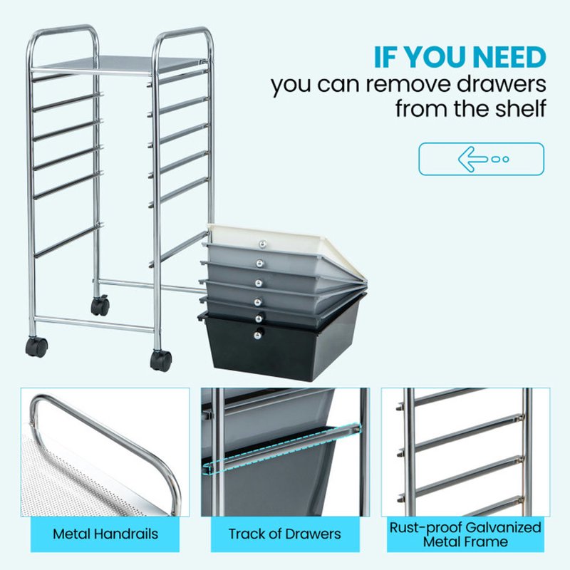 Rolling File Storage Cart with 6 Drawers - Multi-Color Organizer for Office & Home