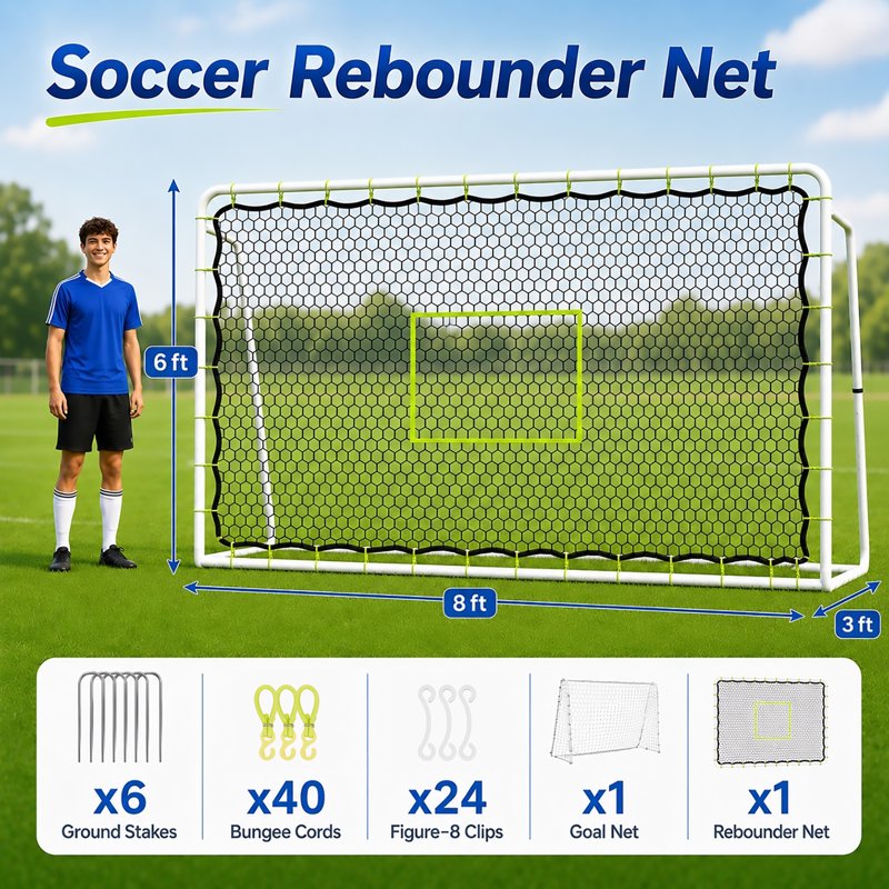 8'x6' 2-in-1 Soccer Rebounder & Goal with 5 Angles, Weatherproof Galvanized Frame