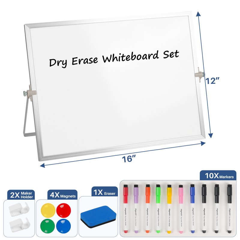 16-Inch Double-Sided Magnetic Whiteboard with Stand for Office & Home
