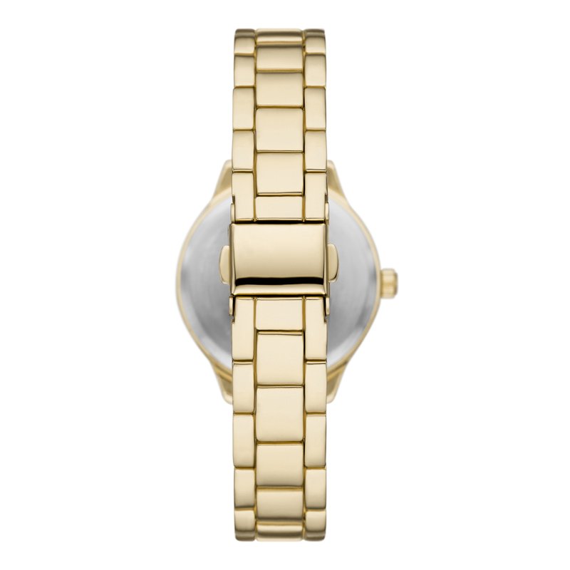 Women's Gold Tone Watch Set with Crystal Dial and 3-Link Bracelet