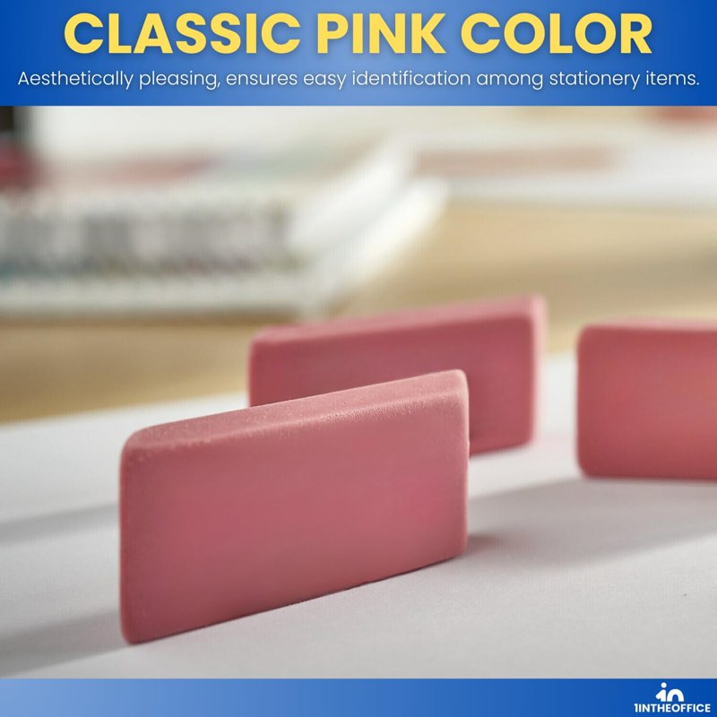 Large Pink Bevel Erasers for Pencils - Latex-Free, 6 Pack