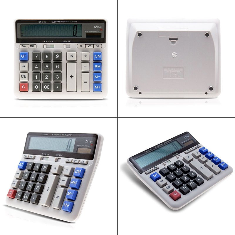 Large Scientific Calculator 12-Digit Display Dual Power for Business Office School