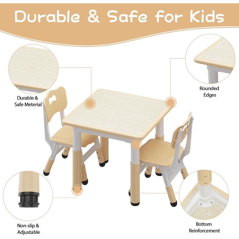 Kids Adjustable Activity Table & 2 Chair Set with Erasable Graffiti Desktop