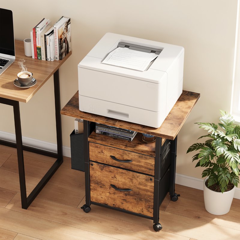 2-Drawer Rolling File Cabinet with Large 24 Inch Tabletop for Home Office
