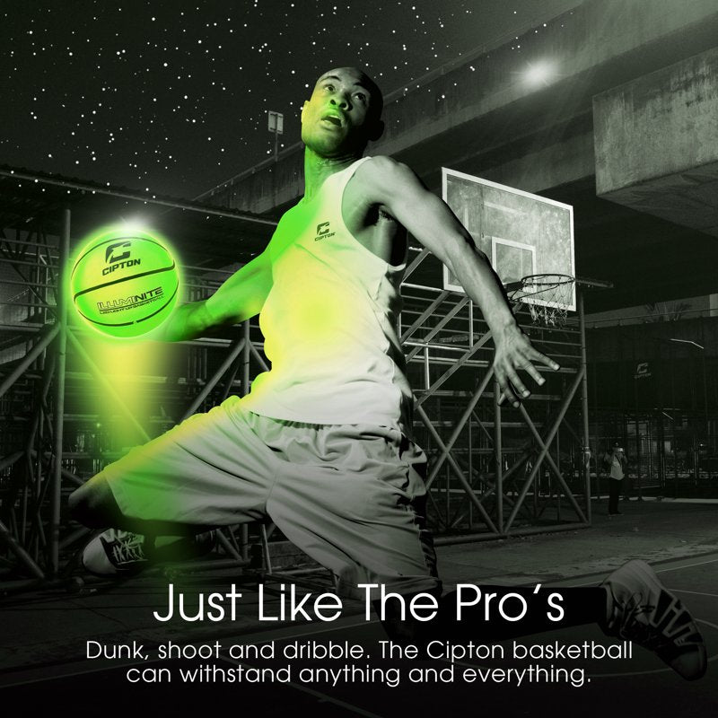 Light Up Basketball Size 6 28.5-Inch LED Glow Rubber Ball for Indoor Outdoor Play