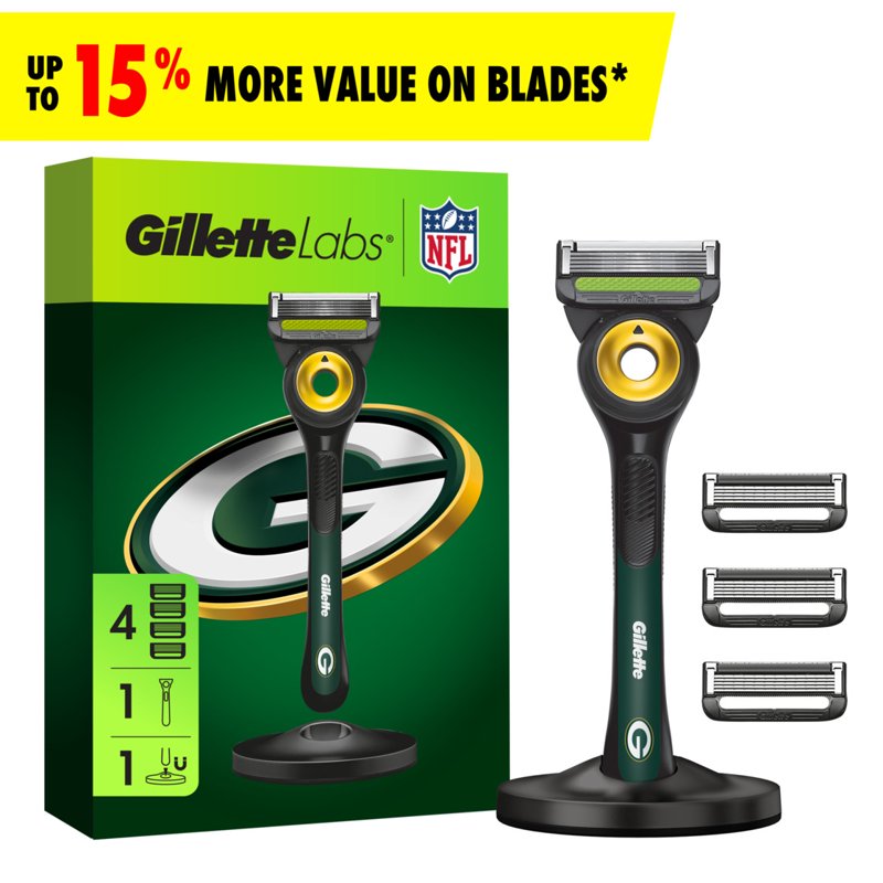 Gillette Razor Bundle with Magnetic Stand & Blade Refills - Packers Gameday