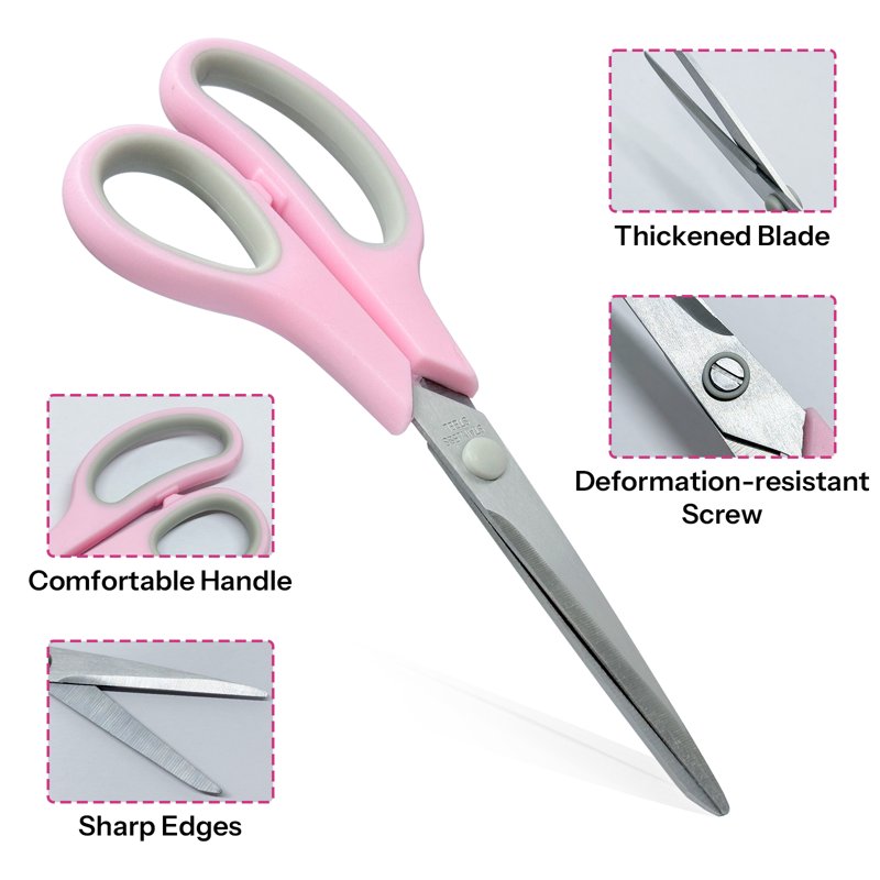 4 Pack Pink Scissors Set - All-Purpose 8in Heavy-Duty with Comfort Grip Handles