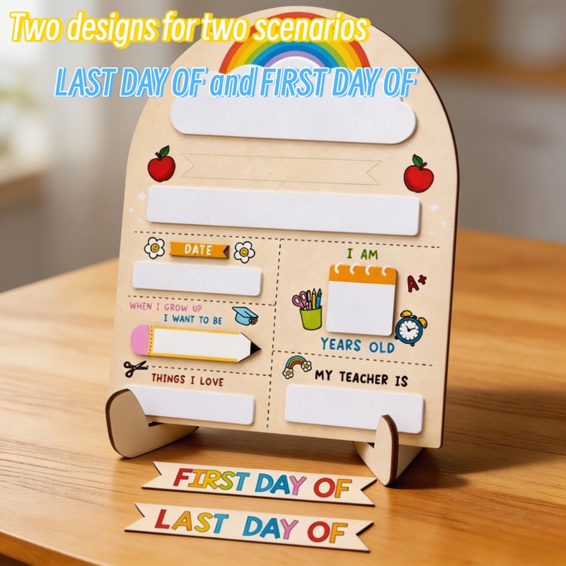 Last Day of School Sign with Markers - Reusable Wooden Photo Prop for Preschool & Kindergarten