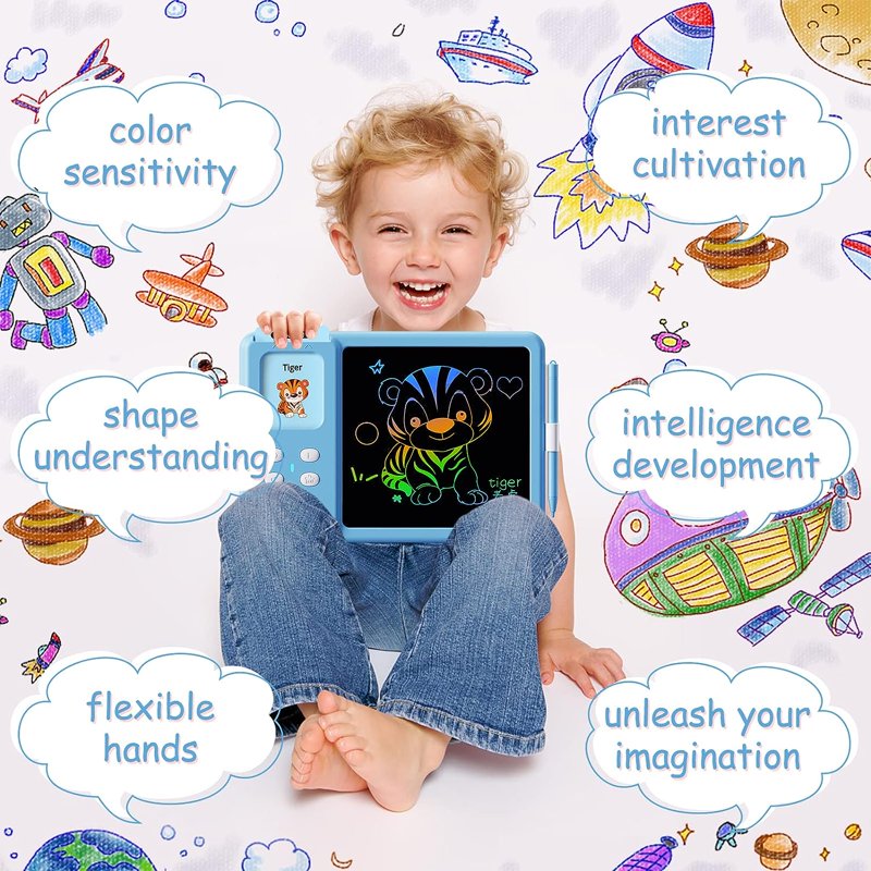 Educational LCD Writing Tablet with Flash Cards for Toddlers Ages 3-6 - Doodle & Learning Toy
