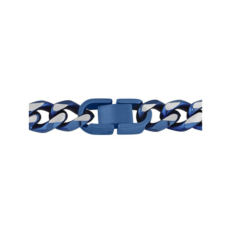 Men's Two-Tone Blue Stainless Steel 24-Inch Curb Link Chain Necklace