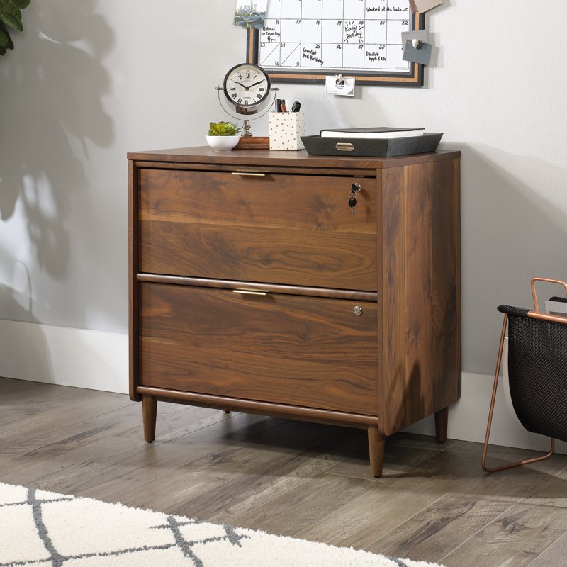 Sauder Clifford Place Lateral File Cabinet - Walnut Finish with Lock & Cords Pass-Through