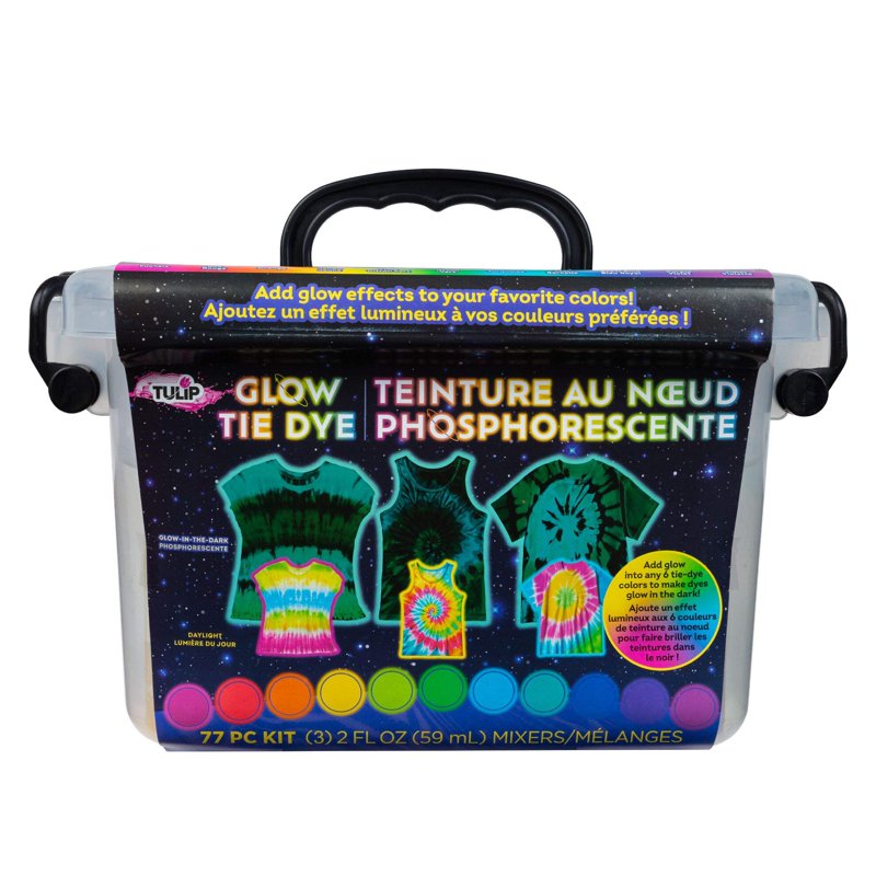 Tie-Dye Fabric Dye Kit with Glow Pigments - 77 Pieces for Cotton & Silk
