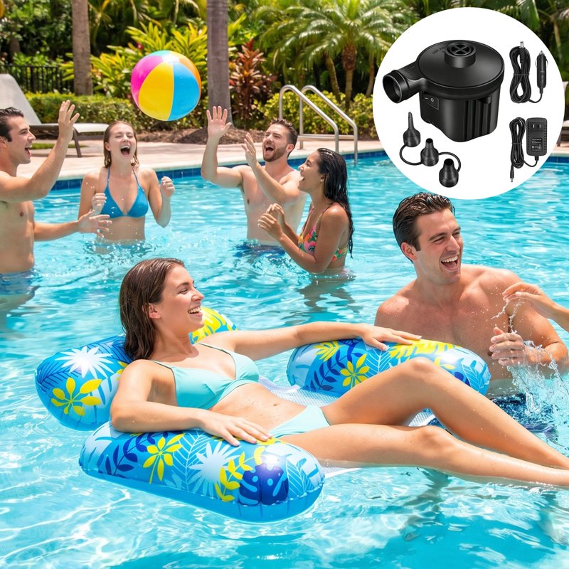 Electric Air Pump for Inflatables, Portable Inflator & Deflator with 3 Nozzles