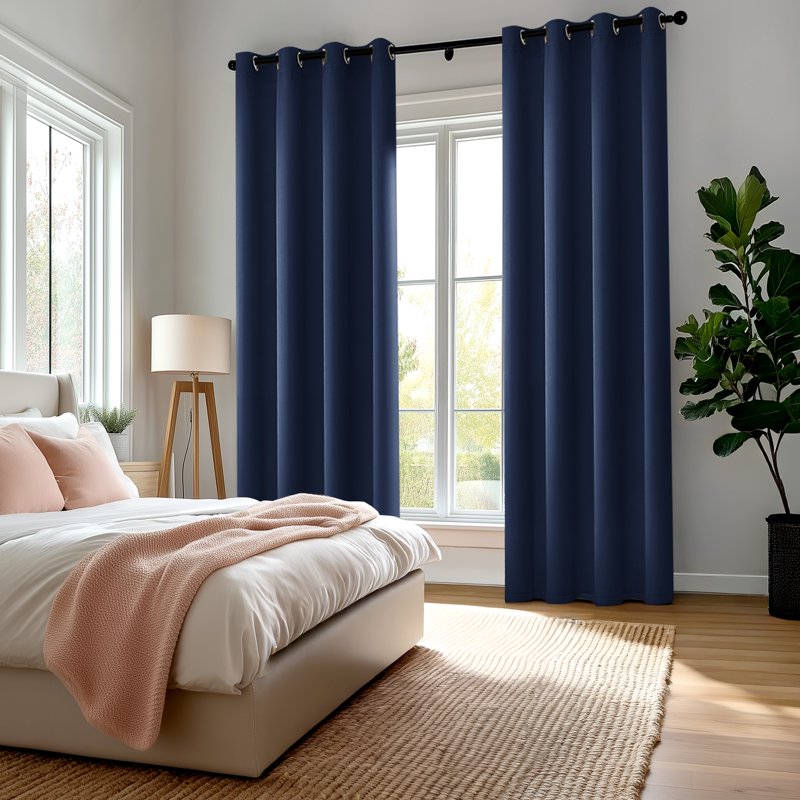 Thermal Insulated Blackout Curtains for Kids and Living Rooms - 2 Panels, Grommets, Navy Blue