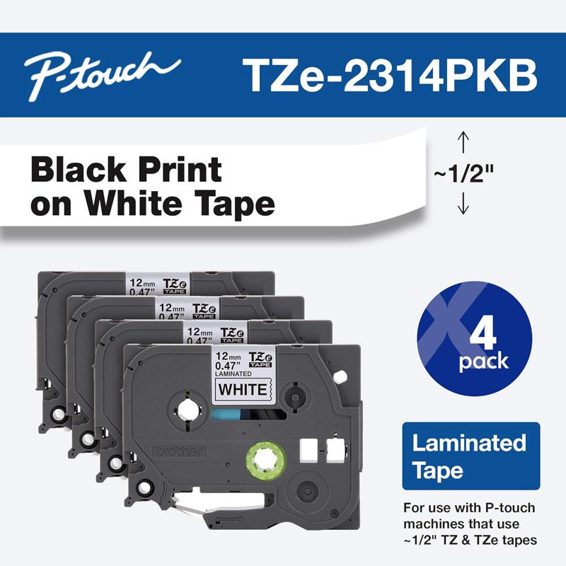 Laminated Label Maker Tape 1/2" x 26ft Black on White - Pack of 4
