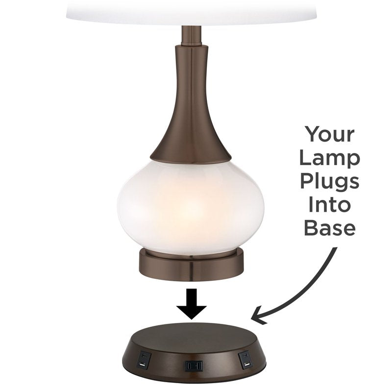 Modern Table Lamp with USB Charging Station - Bronze Finish, 24.5"