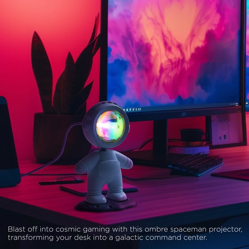 Mini Astronaut Night Light Projector with Rotating Head - USB Powered, Purple Sunset