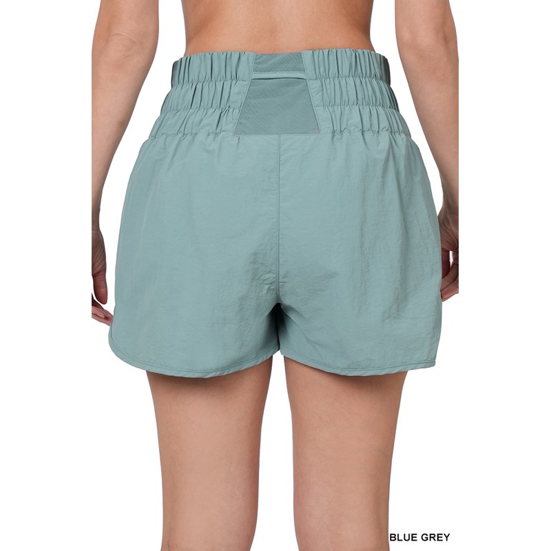 Women's Windbreaker Shorts with Smocked Waistband & Built-In Inner Brief - Active Fit